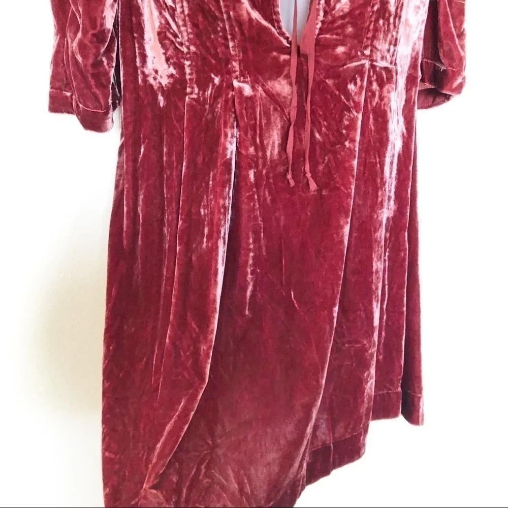 Free People Womens Red Rendevous Velvet Mini Tunic Babydoll Dress Size XS